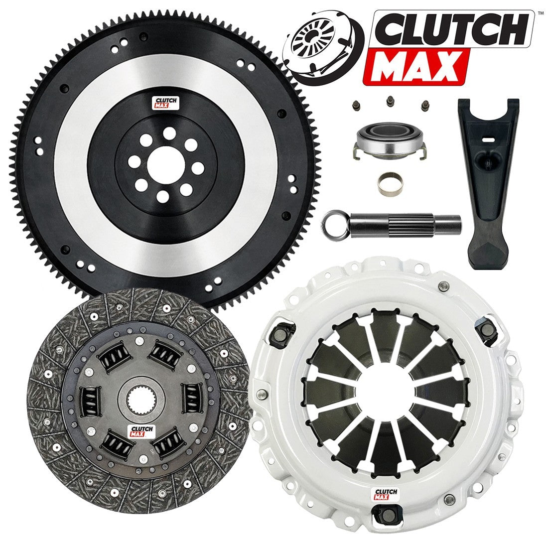 CLUTCHMAX STAGE 1 CLUTCH KIT & PERFORMANCE CHROMOLY FLYWHEEL & CLUTCH FORK BUNDLE SET [CM08137HDLSF-CFP140-ST1]
