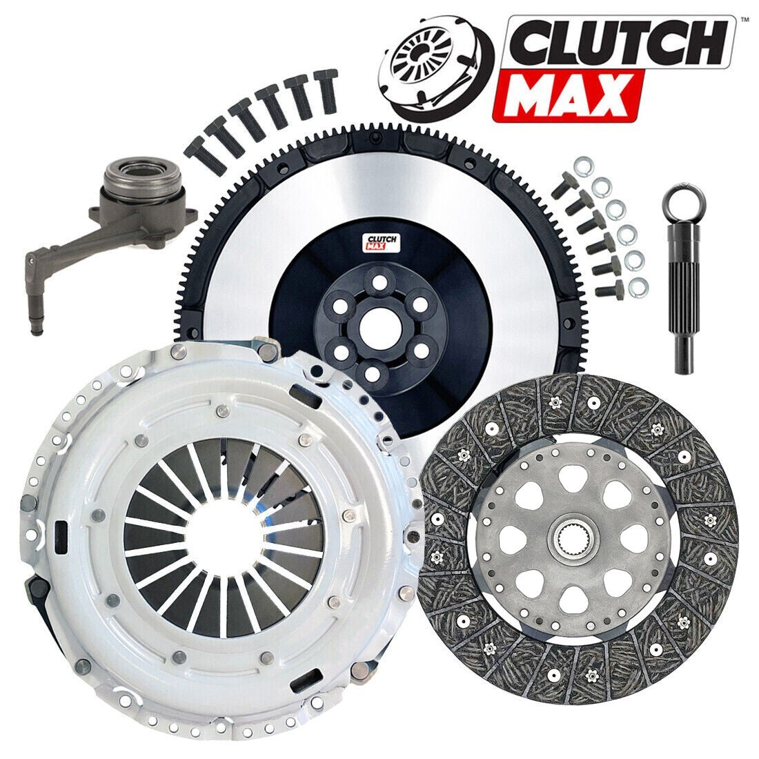 CLUTCHMAX OEM CLUTCH KIT & PERFORMANCE CHROMOLY FLYWHEEL WITH SLAVE CYLINDER BUNDLE SET [CM02017HDRWS-LSF02017-CK]