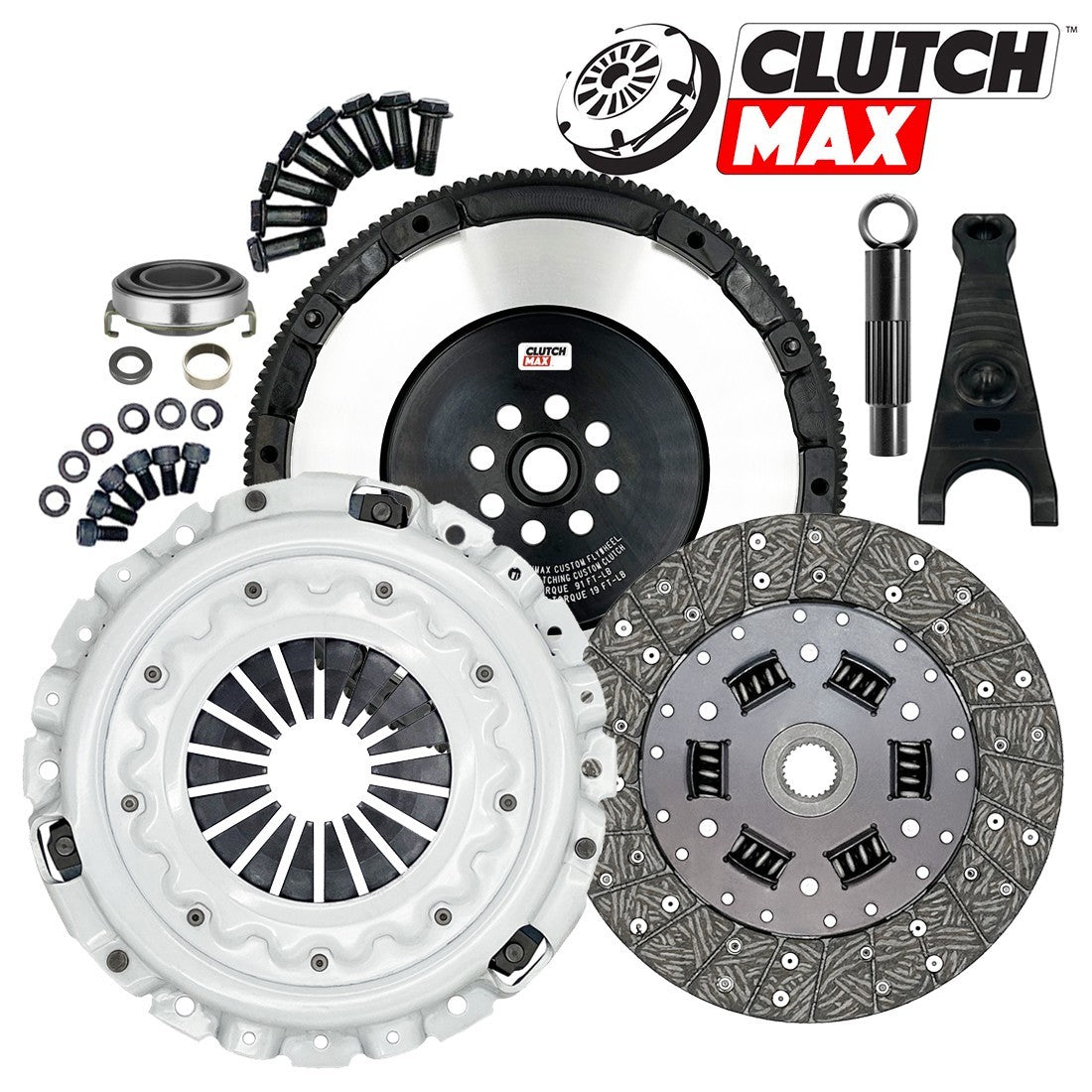 CLUTCHMAX OEM CLUTCH KIT & PERFORMANCE CHROMOLY FLYWHEEL & CLUTCH FORK BUNDLE SET [CM08819HDLSF-CFP140-CK]