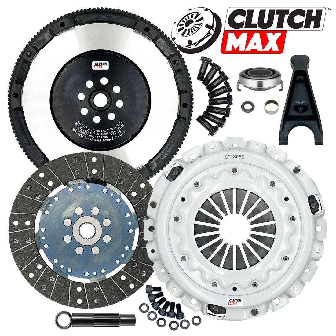 CLUTCHMAX STAGE 1 CLUTCH KIT & PERFORMANCE CHROMOLY FLYWHEEL & CLUTCH FORK BUNDLE SET [CM08819HDRLSF-CFP140-ST1R]