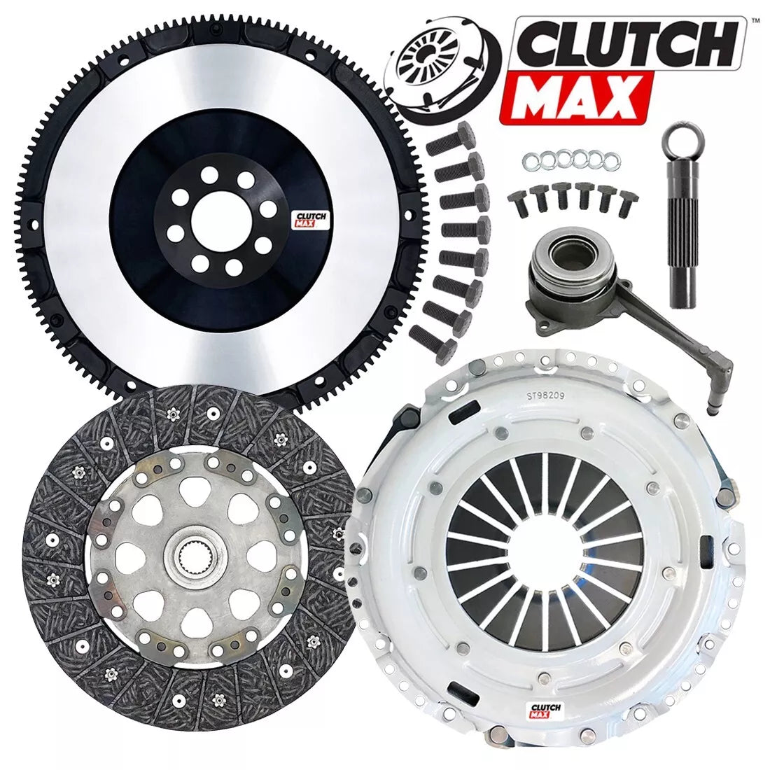 CLUTCHMAX  STAGE 1 CLUTCH KIT & PERFORMANCE CHROMOLY FLYWHEEL WITH SLAVE CYLINDER BUNDLE SET [CM17168HDRWS+LSF17168-ST1R]