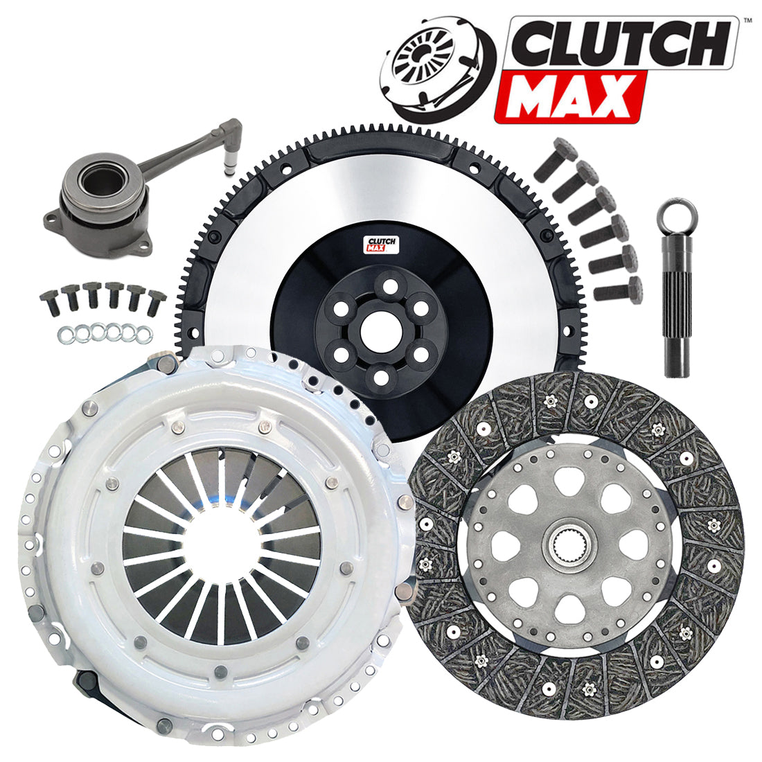 CLUTCHMAX OEM CLUTCH KIT & PERFORMANCE CHROMOLY FLYWHEEL BUNDLE SET WITH SLAVE CYLINDER [CM17567HDRWS+LSF02017-CKR]
